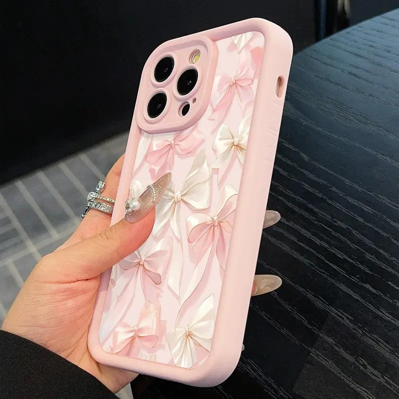 White Ribbon Hot 3D Pastel Pink Bow Knot Cute Print Design Fashion Aesthetic Cover